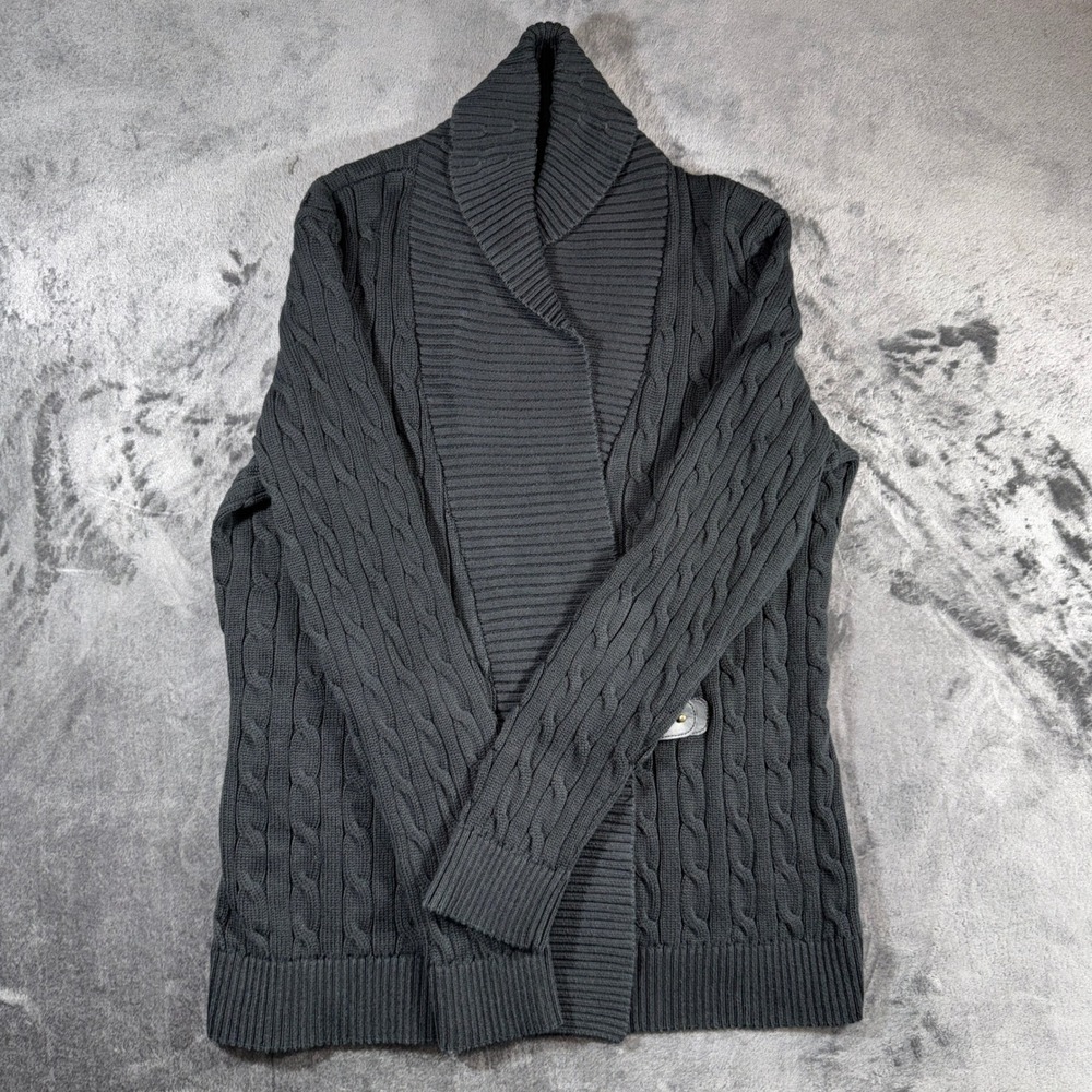 Lauren Ralph Lauren Gray Cable Knit Shawl Collar Buckle Cardigan Sweater XL